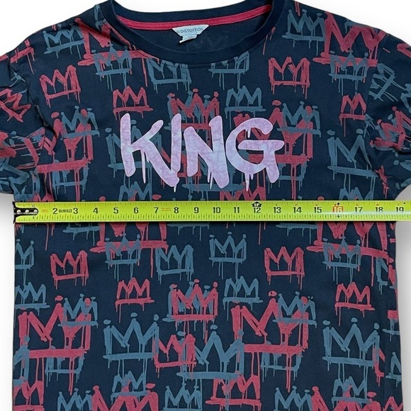 Distortion T-Shirt Mens King All Over Crown Print Black Red Gray Size M - Picture 5 of 8